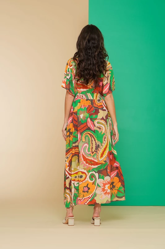 Geisha dames jurk met kleurrijke print 47445-20