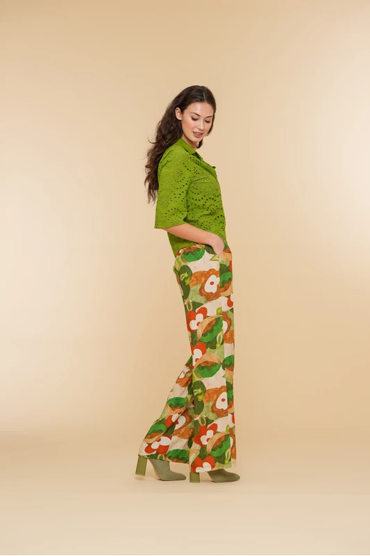Geisha dames satinlook pantalon met print 41382-70