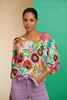 Geisha women V-Neck top with floral print 42168-20
